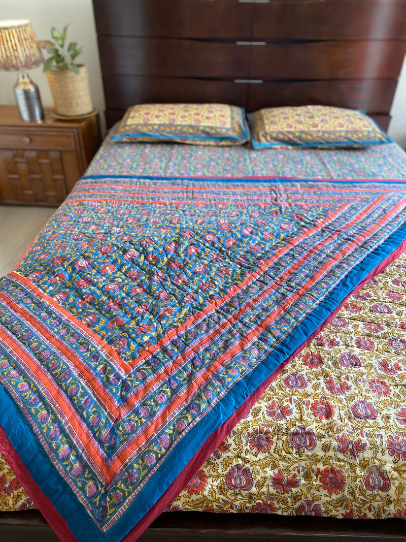 Blue Floral Reversible Quilt