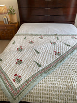 Green and Red Floral Reversible Quilt