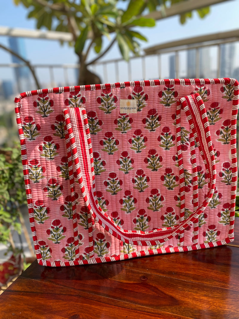 Pink Floral Tote Bag with Pouch