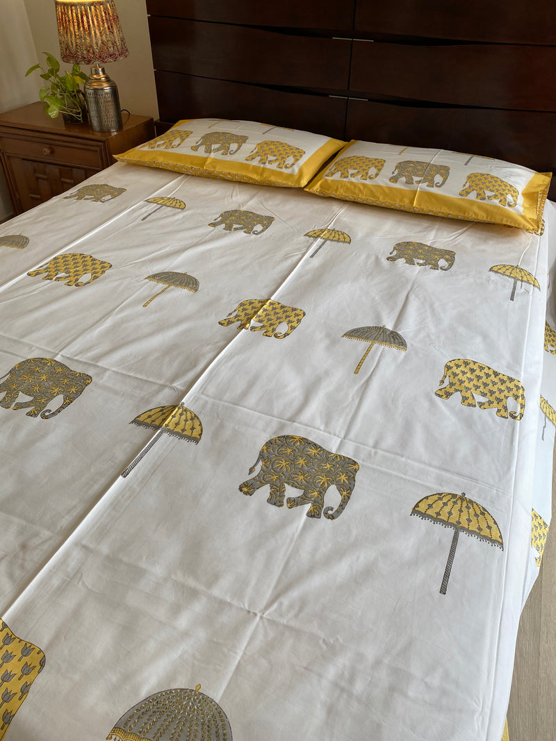 Hathi Raja Handblock Printed Bedsheet (300 TC)