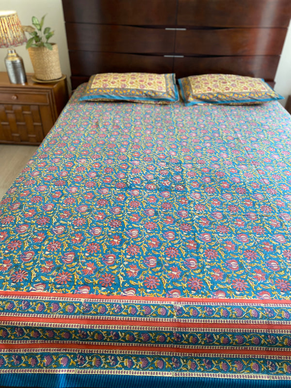 Blue Handblock Printed Bedsheet