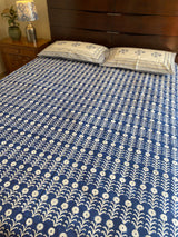 Indigo Handblock Printed Bedsheet (300 TC)