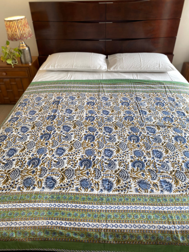 Green Handblock Print Reversible Dohar