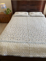 Blue Floral Jaal Handblock Printed Bedcover