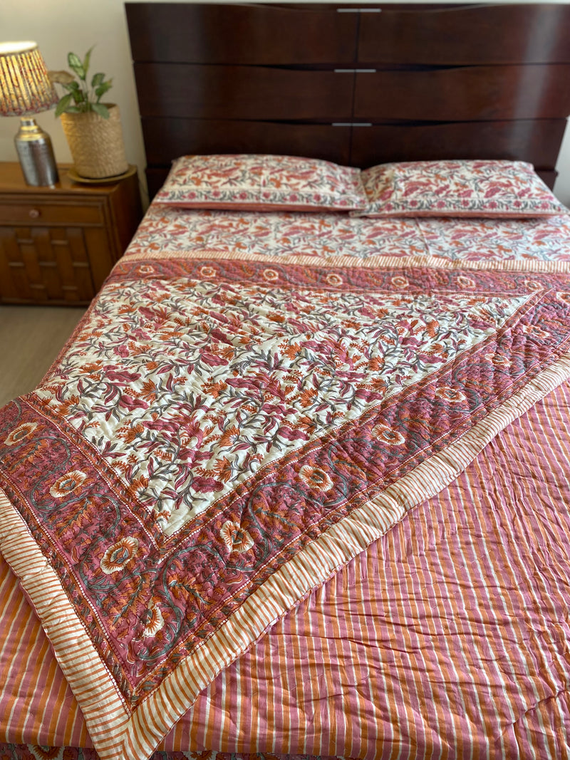 Peach Floral Reversible Quilt