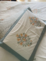 Grey Handblock Printed Bedsheet (300 TC)