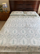Fresh Florals- Blue and Green Cotton Mul Dohar
