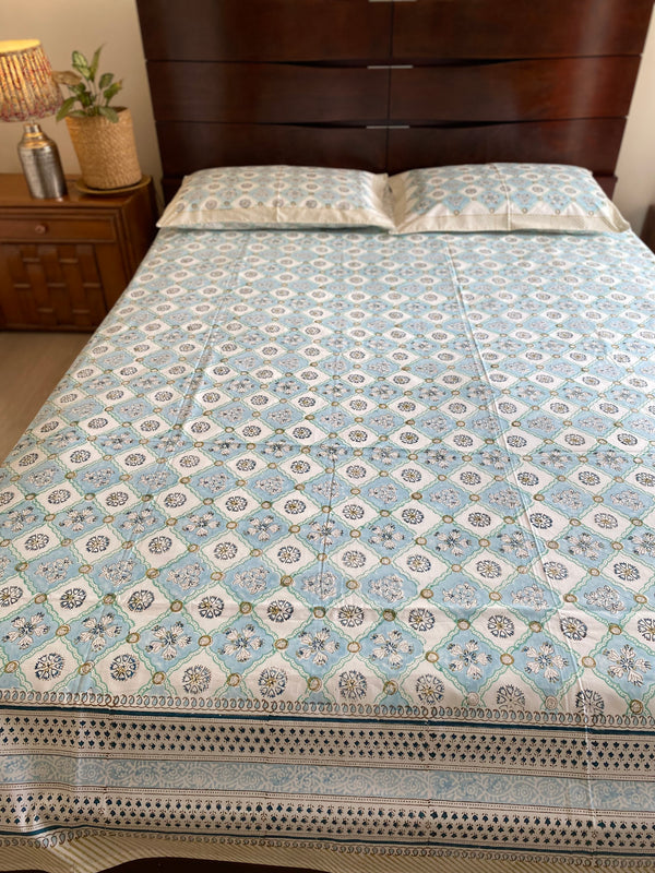 Blue Handblock Printed Bedsheet