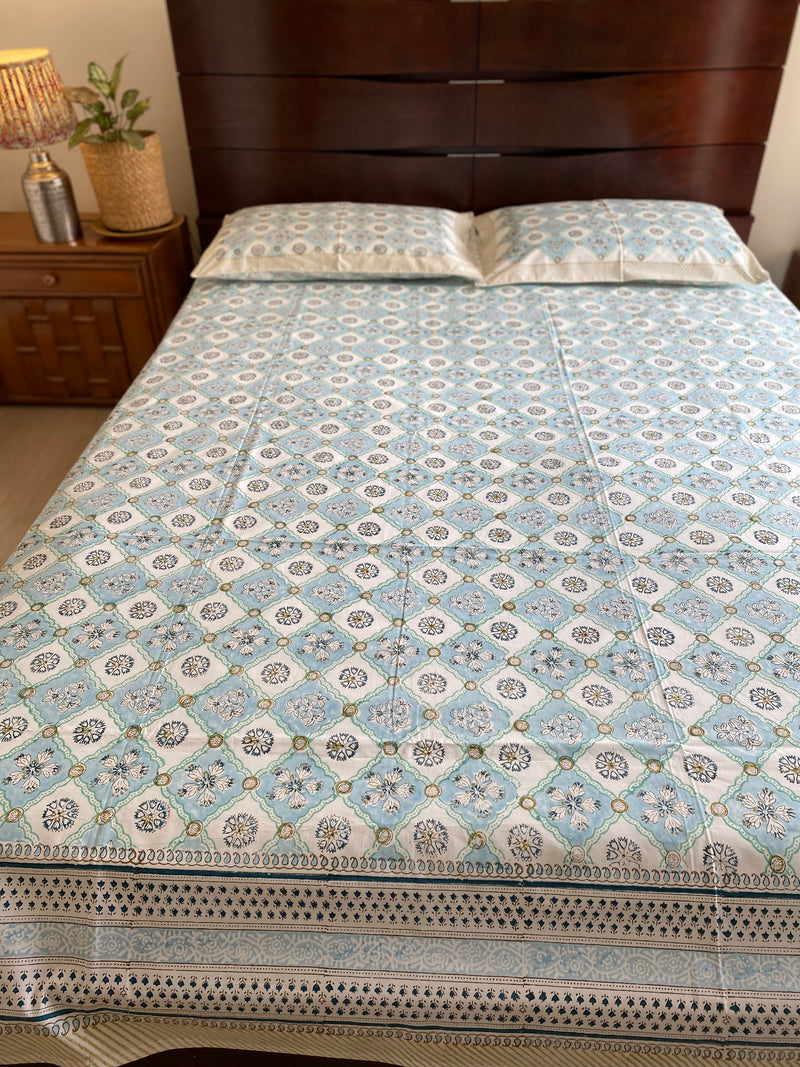 Blue Handblock Printed Bedsheet