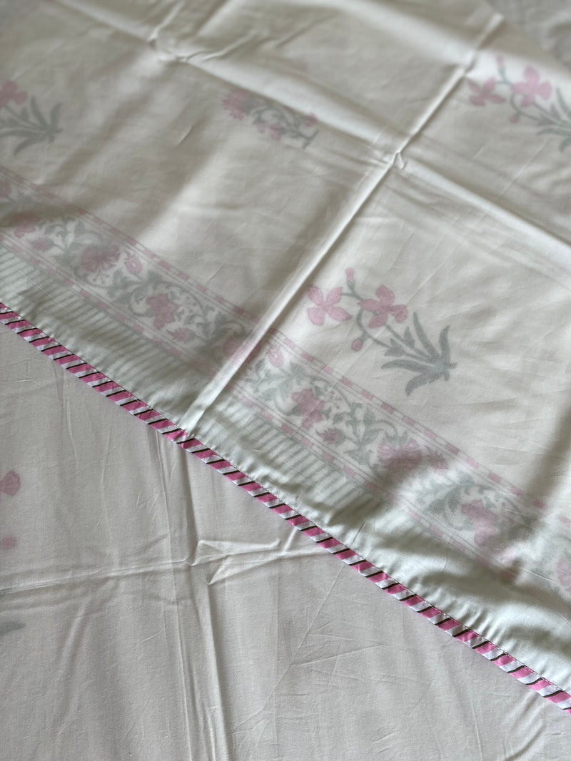 White and Pink Handblock Print Reversible Dohar
