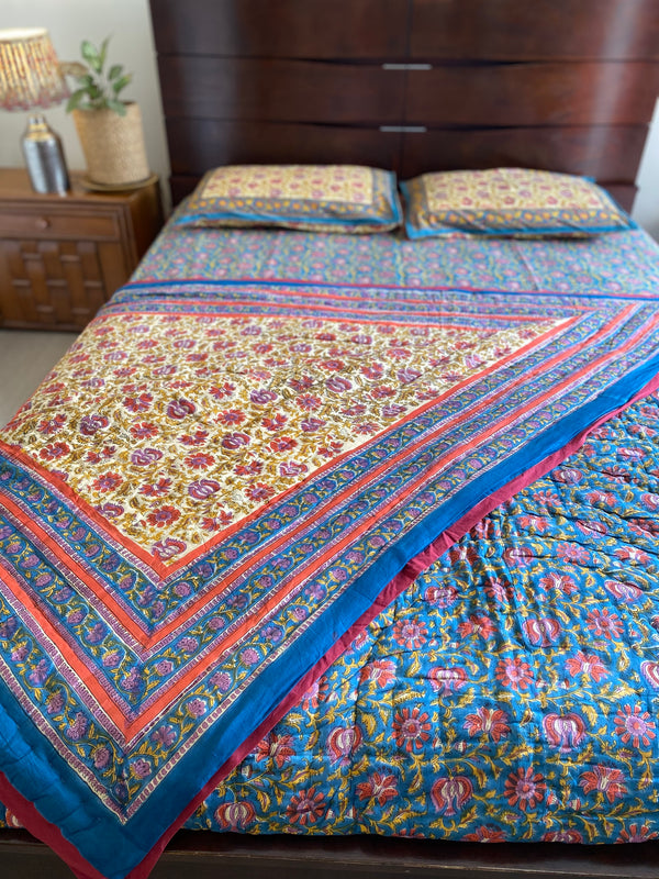 Blue Floral Reversible Quilt