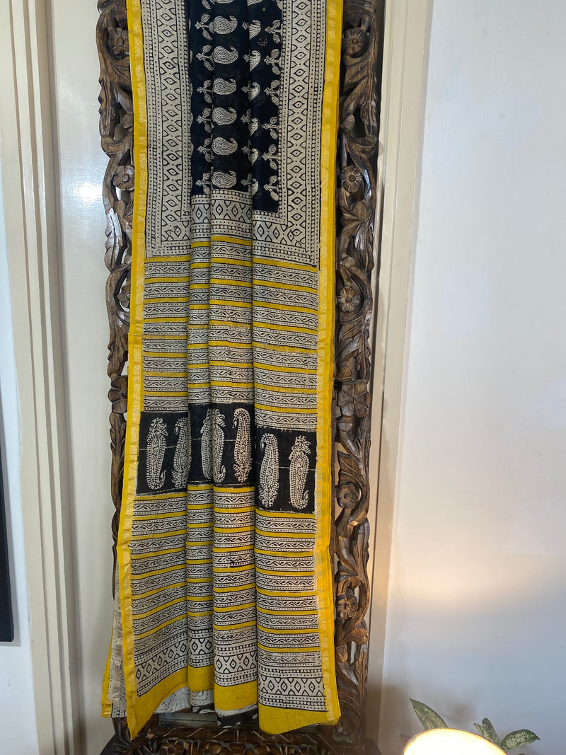 Gul-mohar collection- Black Chanderi Saree