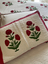 Red and White Floral Handblock Printed Bedcover
