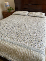 Blue Floral Jaal Handblock Printed Bedcover