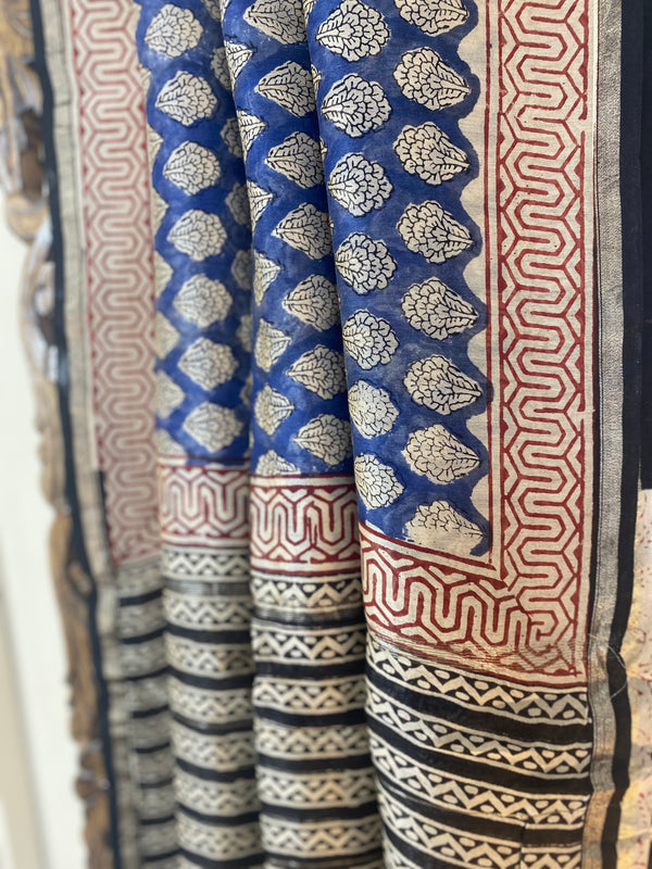 Gul-mohar collection- Blue Chanderi Saree