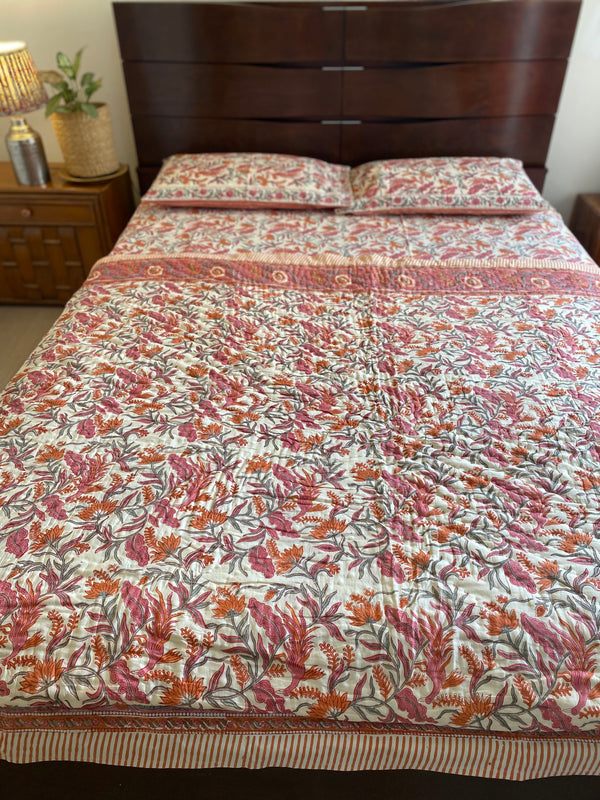Peach Floral Reversible Quilt