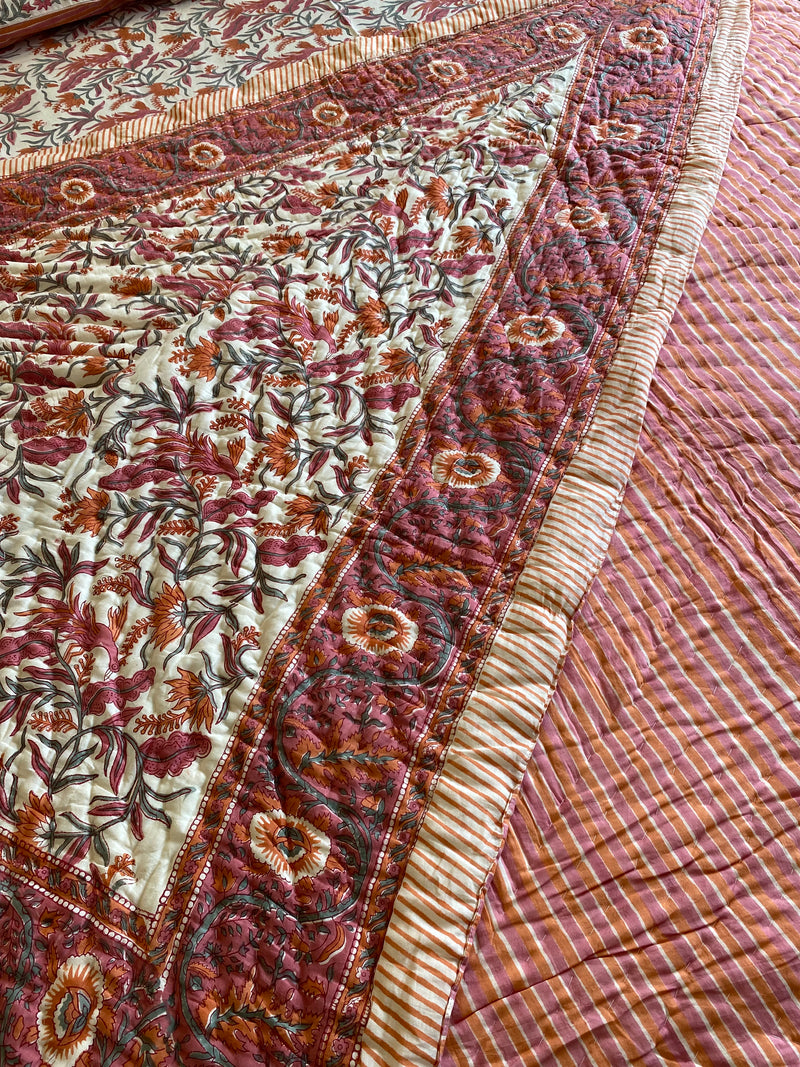 Peach Floral Reversible Quilt