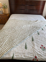 Green and Red Floral Reversible Quilt