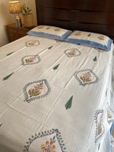 Blue and White Handblock Printed Bedsheet (300 TC)
