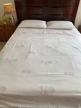 White and Pink Handblock Print Reversible Dohar