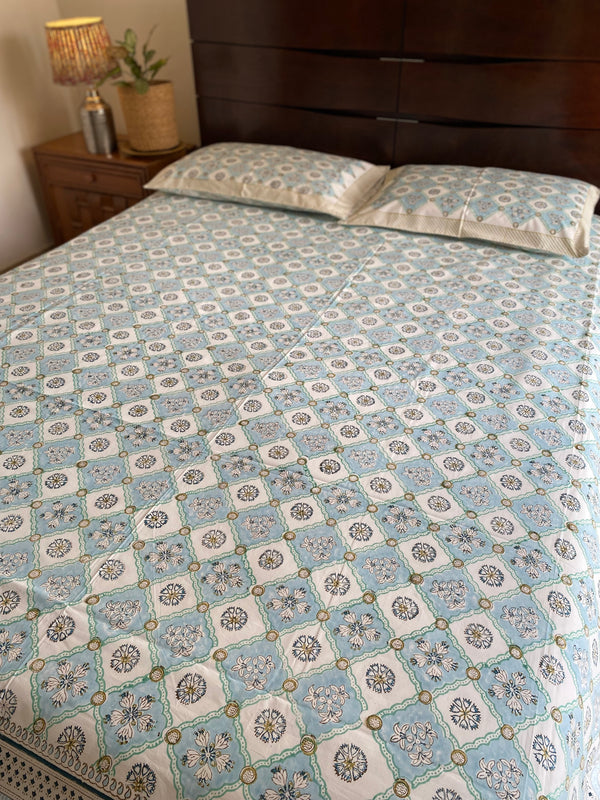 Blue Handblock Printed Bedsheet