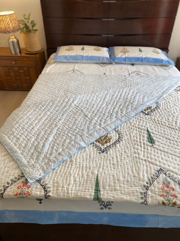 Blue Floral Reversible Quilt