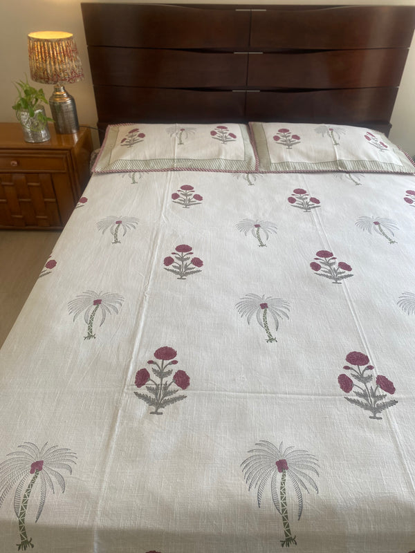 Maroon Buti Hand Block Print Cotton Slub Bedcover