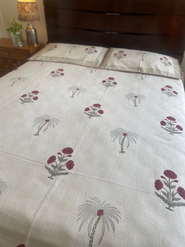 Maroon Buti Handblock Print Cotton Slub Bedcover