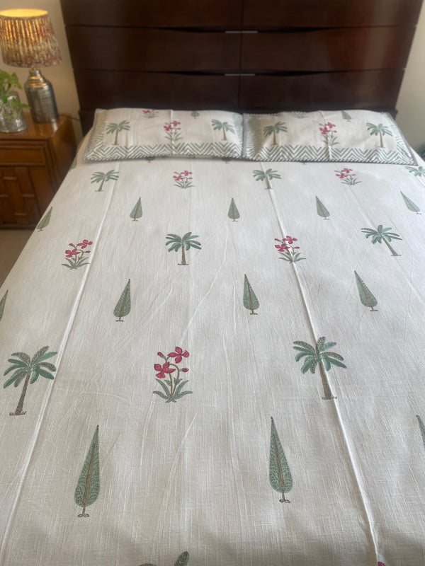 Bagh-e-Bahar Hand Block Print Cotton Slub Bedcover