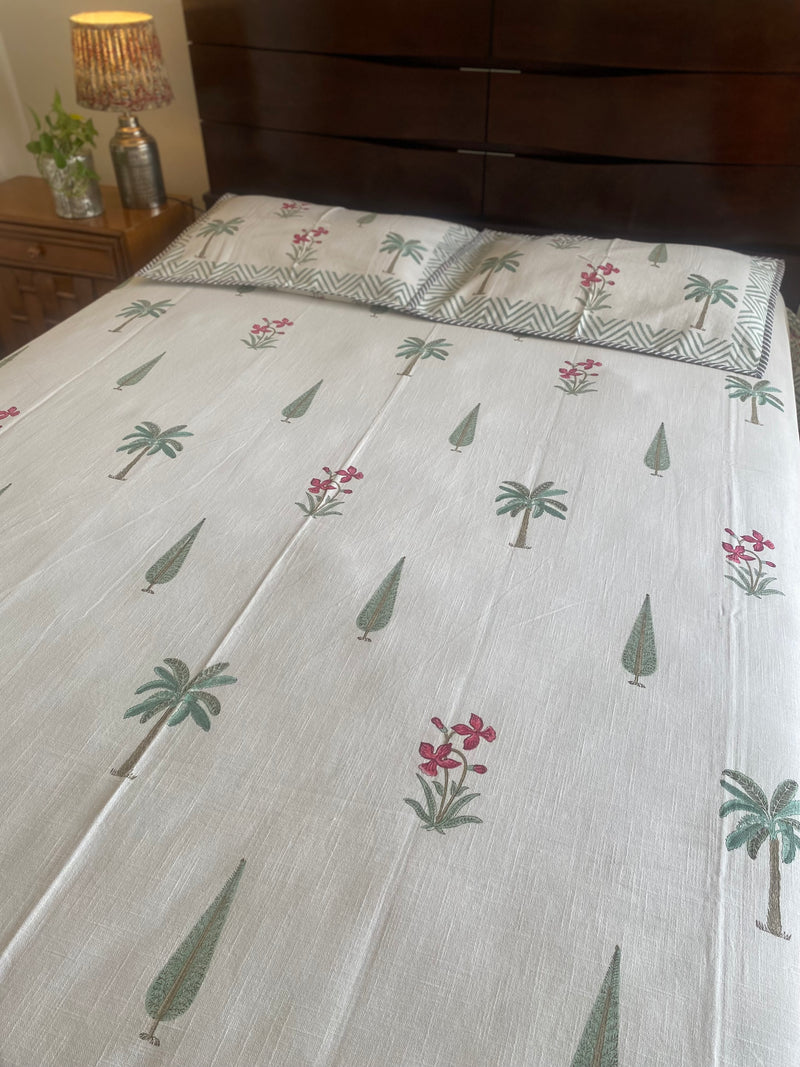 Bagh-e-Bahar Hand Block Print Cotton Slub Bedcover