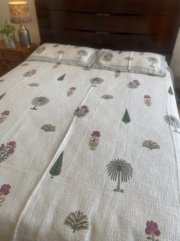 Cypress and Floral Hand Block Print Bedcover