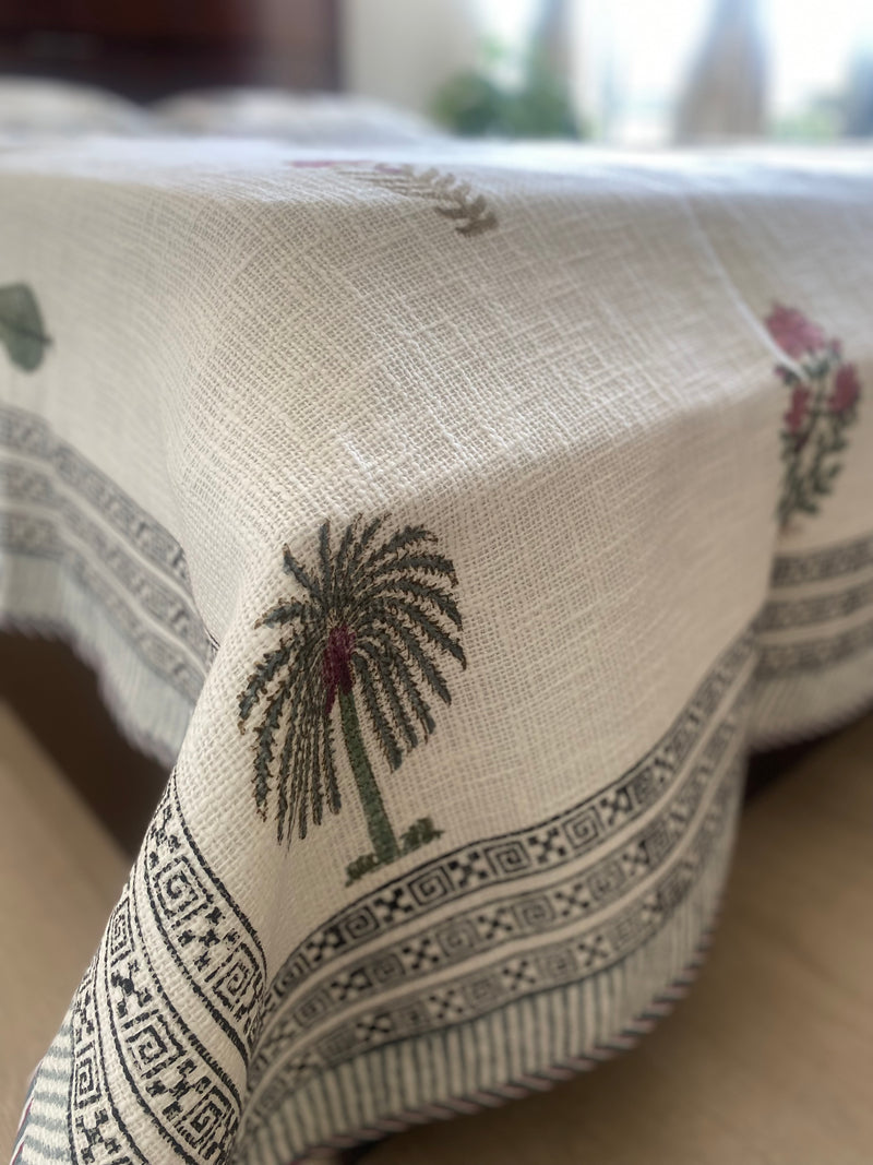 Cypress and Floral Hand Block Print Bedcover