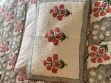 Orange and Grey Floral Handblock Printed Bedcover