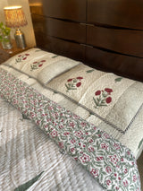 Red Poppy Handblock Print Bedcover and Reversible Quilt