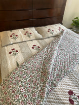 Red Poppy Handblock Print Bedcover and Reversible Quilt