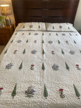 Leaf and Floral Handblock Printed Bedcover