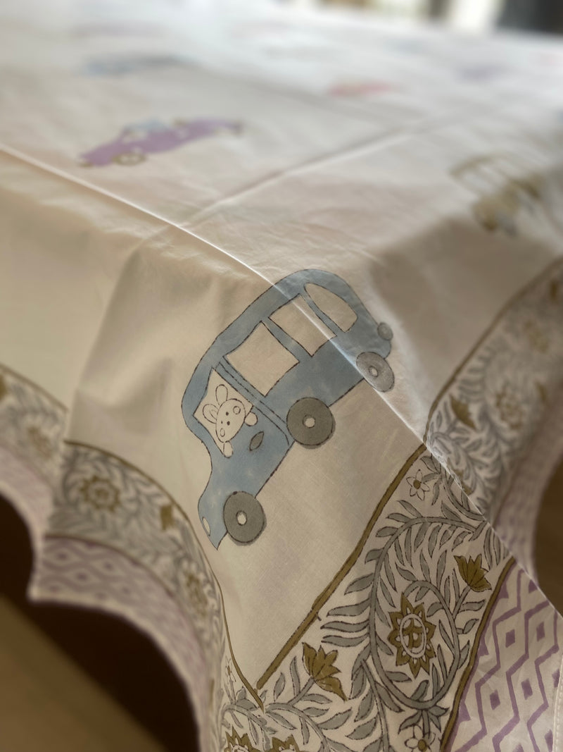 Car Print Handblock Printed Bedsheet (300 TC)