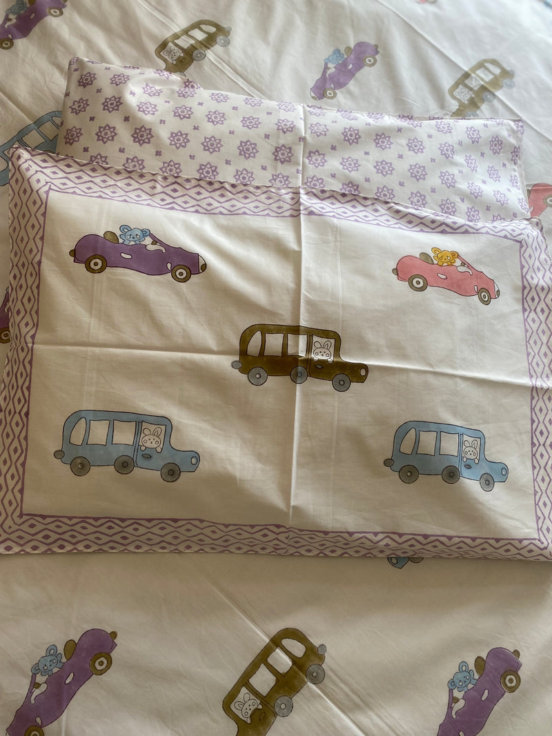 Car Print Handblock Printed Bedsheet (300 TC)