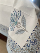 Shades of Blue Leaves Handblock Print Bedsheet (300 TC)