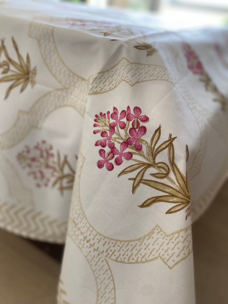 Shades of Brown and Pink Floral Handblock Printed Bedsheet (300 TC)