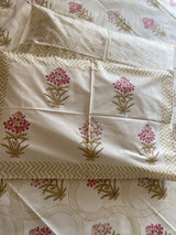 Shades of Brown and Pink Floral Handblock Printed Bedsheet (300 TC)