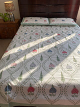 Leaf and Floral Handblock Printed Bedsheet (300 TC)