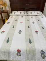 Multicolored Floral Handblock Printed Bedcover