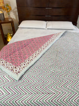 Pink Floral Handblock Print Reversible Quilt