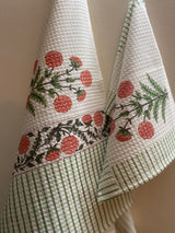 Hand block printed Bath towel set- Orange floral (set of 3)