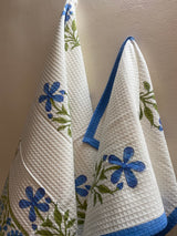 Hand block printed Bath towel set- Blue Floral (set of 3)