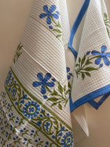 Hand block printed Bath towel set- Blue Floral (set of 3)