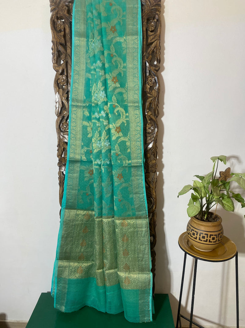 Phool collection- Sea Green Zari Weaving Kota Saree