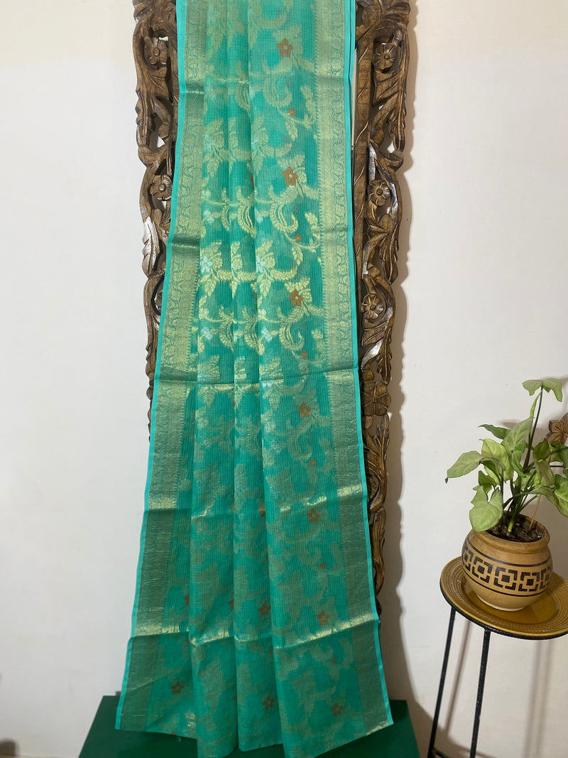 Phool collection- Sea Green Zari Weaving Kota Saree