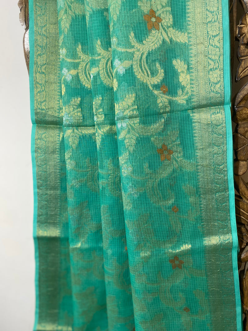 Phool collection- Sea Green Zari Weaving Kota Saree